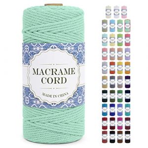 Uiopa Corde Macramé 3mm x 100m Ficelle Macramé Naturel Cordon Coton Fil Macramé 3mm Cordelette pour Suspension Murale Tressée de Plante Rideau Bricolage Décoration Intérieure Boho (Menthe Verte) (XEYUAN, neuf)