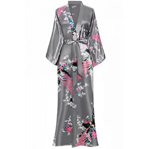 BABEYOND Kimono Robe de Nuit Femme Robe de Chambre Longue Robe de Nuit Peacock Kimono Long Chemise de Nuit Kimono 53"/135cm(Gris) (BABEYOND  FR, neuf)