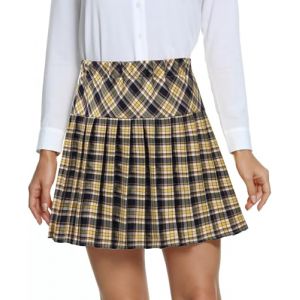 EXCHIC Femmes L'école Style A Ligne Elasticité Taille Haute Mini Plissée Jupe Plaid Ecossaise Kilt avec Pantalons(XL, 19) (EEVASS, neuf)