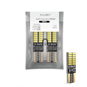 Magnet Ampoules T10, Pack 2, Prisma Slim Ultra-Fine, 24 LED Canbus Anti-Erreur | Idéal Espaces Étroits, Intérieur, Plaque, Feux | Pour Voiture et autres (LB MARKET, neuf)