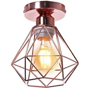 STOEX Plafonnier industrielle vintage design rétro cage en métal fer forge, Suspension luminaire E27 lampe de plafond diamant Ø16cm (Or rose) (STOEX, neuf)