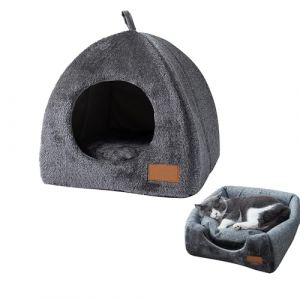 Niche Chat Interieur,Chat Cave,Triangulaire Chat Maison,Lit Pliable et Ferm&eacute; pour Chat,Grotte Antid&eacute;rapant pour Animaux,2 en 1 Lit Igloo Chat avec Coussin Amovible (S) (JINGTOPS EU Direct, neuf)