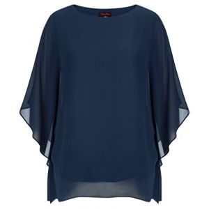 Hanna Nikole Chemisier en mousseline de soie élégante double couche pour femme - Grandes tailles, Bleu marine, 46 grande taille (leisurelax-eu, neuf)