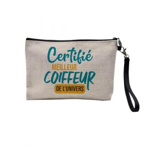 Pochette en Lin - Certifi&eacute; Meilleur Coiffeur de l'univers Cheveux Coupe Style Mode Fashion - Trousse Maquillage en Toile Aspect Lin - Trousse de Toilette - 23,5 x15 cm (FabulousBOUTIK, neuf)
