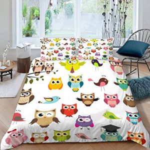 Housse de Couette en Microfibre Chouette Parure de Lit 140x200 Enfant 1 Personne Garcon et Fille 3D Imprimé Animaux De Dessin Animé Literie avec Fermeture Éclair et 2 Taies d'oreiller 50x75 cm (ZZZCF1023, neuf)