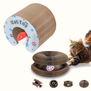 Kitty Spin Jouet Interactif pour Chat d&rsquo;Int&eacute;rieur, Royaume F&eacute;lin Jouet Interactif pour Chats, Griffoir Pliable en Carton Accord&eacute;on avec Balle, Tunnel Modulable (F) (Serria, neuf)
