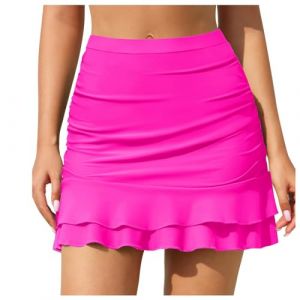 Jupe de Bain Femme Bikini Bas de Maillots de Bain Jupette avec Int&eacute;gr&eacute; Taille Haute Triangle Bas de Bikini R&eacute;glable Jupe de Sport Short de Bain Bikini de Plage Maillot menstruel (extensivc, neuf)