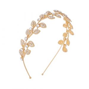 IYOU Mariage Princesse Serre-t&ecirc;te Dor&eacute; Strass Cerceau de Cheveux Feuilles Cristal Communion Mari&eacute;e Pi&egrave;ce de T&ecirc;te Accessoires pour Jeunes Filles Fleur (Deeping, neuf)