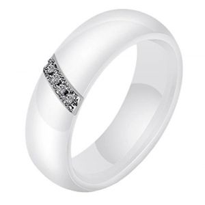 HIJONES 6MM Blanc & Noir Céramique Bague Plaine pour Femme avec Zircone Cubique Bande de Engagement Mariage Une Rangée Blanc Taille 52 (HIJONESeurope, neuf)