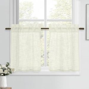 DWCN Beige Clair Rideaux Cuisine Brise-bise Court Rideau Voilage 60 x 90 cm (H x l) Style Lin Moderne Semi-translucide pour Evier Placard Fenetre Salon Chambre 2 Panneaux (DWCN EU, neuf)