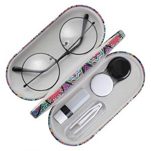 MoKo Étui à Lunettes Double Couche, 2 en 1 Boîte à Lunettes de Soleil Lentilles de Contact, Sac Lunettes Portable Voyage avec Miroir, Étui Ultra Léger de Rangement pour Femme Homme Garçon Fille,Datura (KnoWhite, neuf)