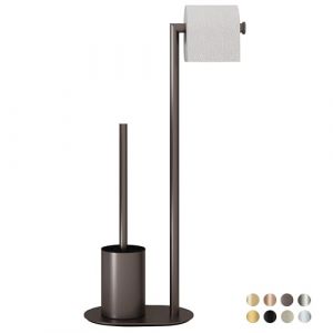 BVL Ensemble WC gris en acier inoxydable avec porte-papier toilette, brosse WC et porte-papier toilette debout (BVL BATH STORE, neuf)