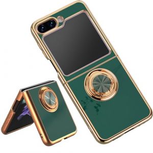 ILING Coque pour Samsung Galaxy Z Flip 7 FE/Samsung Galaxy Z Flip 6 5G avec 360 Degr&eacute;s Rotation Bague, Luxueux Bordure Dor&eacute;e Souple TPU Silicone Antichoc Tr&egrave;s Mince Housse Femme &Eacute;tui (Vert Fonc&eacute;) (Wanten, neuf)
