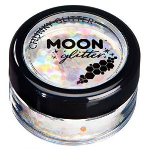 Paillettes rondes irisées par Moon Glitter (Paillette Lune) – 100% de paillettes cosmétique pour le visage, le corps, les ongles, les cheveux et les lèvres - 3g - Blanc (NeonBeauty, neuf)
