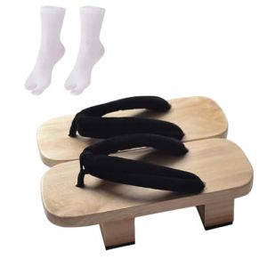 Sandales Geta en Bois, Sabots Japonais en Bois, Chaussures Japonaises Geta pour Hommes, Tongs, Chaussures Traditionnelles D'int&eacute;rieur Et D'ext&eacute;rieur, D&eacute;guisement Cosplay Tenue Japonais, Blanc, 42 (PERFECLAN, neuf)