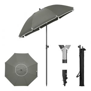 Laneetal Parasol de Plage &Oslash;135cm, Parasol Imperm&eacute;able en Tissu Anti-UV &agrave; UPF 50+, Toile Inclinable, Hauteur R&eacute;glable, Parasol Rond Anti-Vent pour Balcon/Terrasse/Patio/Piscine, Gris Fonc&eacute; (cg_europa, neuf)