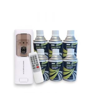 Insecticide pyrèthre naturel 6x250ml avec 1 Diffuseur Automatique pro avec télécommande Anti mouches, moucherons, moustiques, mites, punaises de lit. Élimine et éloigne insectes volants et rampants (STOP INSECTES, neuf)