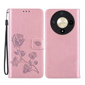 GOKEN Coque pour Honor Magic 6 Lite 5G / Honor X9b, Housse TPU/PU Flip Portefeuille Cuir Portefeuille Étui avec Carte Fente/Stand Fonction, 3D Rose Magnétique Protection Case Cover, Or Rose (ALIDOU, neuf)