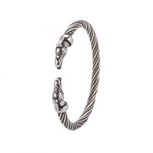 Amaxer Viking Nordique Fenrir T&ecirc;tes de Loup Odin Corbeau Corbeau Dragon Acier Inoxydable Bracelet Manchette Ouverte Forte Amulette Bijoux Protection pour Hommes Femmes (Corbeau - Argent) (amaxer, neuf)