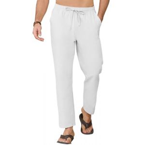CheChury Pantalon Homme en Lin et Coton Ete Pantalon Decontracte avec Poches Cordon Pantalon Ample Yoga Pants Casual Pantalon de Plage Léger Respirant Pantalon d'Été Long Pantalon Homme Sport (Sofenny, neuf)
