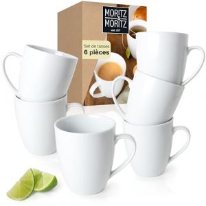 Moritz & Moritz BASIC set de tasses &agrave; caf&eacute; avec anse blanc 6 pi&egrave;ces - env. 300ml en porcelaine de haute qualit&eacute; - Design &eacute;l&eacute;gant - Parfaites pour le caf&eacute;, le th&eacute;, le chocolat chaud, le cappuccino (ILP GmbH, neuf)