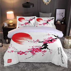 Housse De Couette 220x240 Adultes 3D Branche De Fleur De Cerisier Parure de Lit 2 Personnes Style Japonais Douce Microfibre Housse De Couette 3 pièces avec Fermeture Éclair+2 Taies d'oreiller 50x75cm (Xiangchengshiyazhangchaoshangmaoyouxiangongsi, neuf)