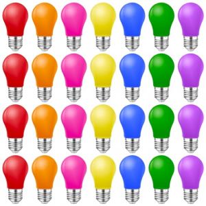 MZYOYO Lot de 28 Ampoules Couleur E27 2W,Ampoule Couleur E27 LED, Ampoules Couleur Extérieur,pour Guirlandes Lumineuses,Fête,Décoration de Noël,Rouge Vert Bleu Orange Jaune Rose Violet (MZYOYO, neuf)
