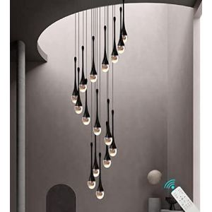 Réglable 120 ''/305 cm de long lustres en cristal goutte de pluie 16 lumières bulle noir lustres d'escalier haut plafond hall d'entrée lustres Loft plafonniers LED dimmable 2700-6000k (bodengjiudian, neuf)