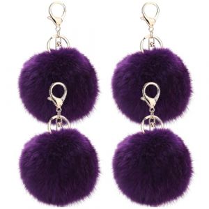 JK Home Lot de 4 Porte-clés Pompon en Fausse Fourrure Pendantif pour Sac à Main Voiture Bagage Porte-clé Saint-Valentin Anniversaire Violet Foncé (JK Happy Shopping, neuf)