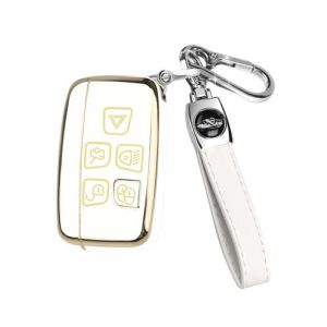 Coque de Cl&eacute; pour Range Rover Evoque Sport Discovery Velar Jaguar XF XE F-Pace, &Eacute;tui Cl&eacute; Intelligente avec Porte-Cl&eacute;, Blanc (DIPZO FR, neuf)