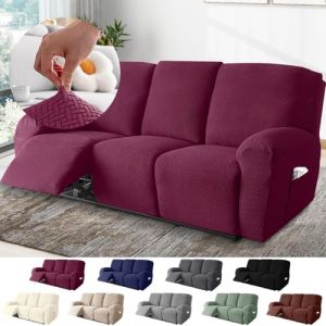 BOYIFEIJIE Housse Fauteuil Relax 3 Places, Housse de Fauteuil Extensible avec Poches, Housse Canap&eacute; Relax Jacquard Ray&eacute; Tout Compris, Prot&egrave;ge Fauteuil pour Fauteuil Inclinable (Rouge Vin, 8 Pi&egrave;ces) (Baiyirich, neuf)