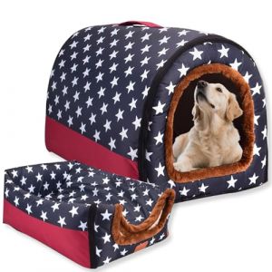 Lit 2 en 1 pour chien et chat chaud lavable - Grande grotte imperm&eacute;able et amovible - Anti-anxi&eacute;t&eacute; - Pour int&eacute;rieur et ext&eacute;rieur (J, 90 x 68 x 66 cm) (Waigg Kii, neuf)