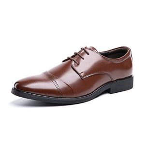 Chaussure Homme Derby Oxford Homme Classique Brogues Casual Mariage Chaussures Dressing Lacets Cuir Vernis 1015 Marron Taille 40 (Free Mobile OU, neuf)