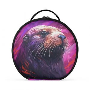 Sceau D'Art Abstrait Violet Créativité Trousse Sac Cosmétique Circulaire de Maquillage Pochette Sacs avec Cloisons Amovibles pour Voyage Filles (HULAHULA, neuf)