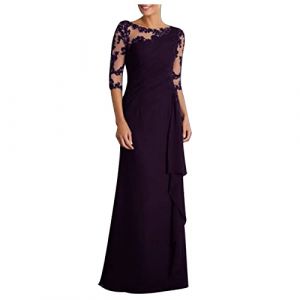 SYDUZAX Robe De Soirée Chic et Glamour Femme en Dentelle Robe de Cocktail pour Mariage Invité Robe Longue Femme Chic Et Elegant Sexy Noire Dentelle Robe Manches 3/4 Robe Bal De Promo Slim Fit (Vnvf-Hnek, neuf)
