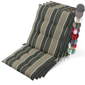 Beautissu 4X Premium Coussin Chaise Jardin Dossier Bas 100x50 cm Sun-NL – 8 cm Épaisseur Tissu Robuste Antidérapant & Résistance aux UV – Coussin Fauteuil avec Sangles Fixation Vert Rayé (Brandvin, neuf)
