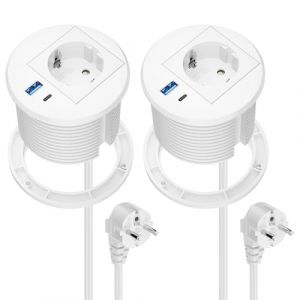 2 Pack Prise Encastrable Plan de Travail USB C PD20W, Multiprise Encastrable USB, Bloc Prise Encastrable pour Plan de Travail, Cuisine, Bureau, Meubles, 2500W/10A, 2M Câble, Blanc (YILONGEU, neuf)