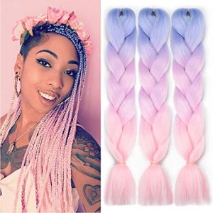 Shangshiu tresse rallonge, 3pcs kanekalon cheveux synth&eacute;tiques tresse de cheveux rose tissu fonc&eacute; tresse rallonge tresse bo&icirc;te TRESSE BLEU/violet/rose (Shangxiu company, neuf)
