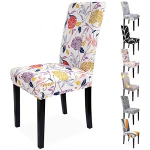 Zindoo Housse de Chaise 6 Pièces, Housse Chaise Motif de Fleurs Universel Extensible Lavable pour Protéger, Habiller et Rénover des Chaises de Salon Salle à Manger Hotel Restaurant Cuisine (Luida-EU, neuf)