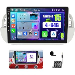 2G+64G Hikity Android 15 Autoradio pour Fiat 500 500C 2007-2015 avec sans Fil Carplay Android Auto, 9 Pouces &Eacute;cran Tactile avec GPS Bluetooth RDS/FM MirrorLink&USB (Hikity Tech Hub, neuf)
