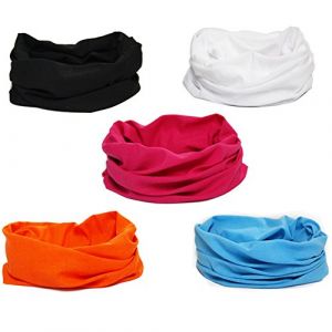 Freesiom Lot de 5 Cache Cou Col Bandana Elastique Bandeau Visage Foulard Homme Femme Moto Anti Pollution Respirant Vintage Tete de Mort Serre-t&ecirc;te Cagoule Sport Cyclisme V&eacute;lo Course Cadeau Noir Orange (Cabrianne, neuf)