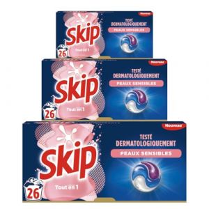 SKIP - Lessive liquide en capsules Sensitive 3 en 1 - 78 lavages - bébé & peaux sensibles - testée dermatologiquement (lot promo de 3x26) (Webury France, neuf)