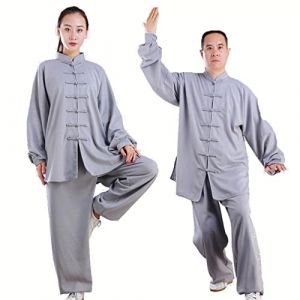 Tenue de Tai Chi &agrave; Manches Longues Kung-fu Costume Femme Homme V&ecirc;tements D&rsquo;Arts Martiaux Coton et Lin Kung Fu et Wing Chun V&ecirc;tements,Gray-XL (Verdant Vogue, neuf)