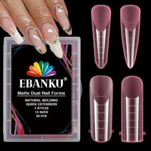 EBANKU 96PCS Poppit Ongle Kit, Réutilisable Mat Stiletto Amande Capsules Popits Ongle Nail d'extension Kit Rose Faux Ongles Capsules Couverture Complète Nail Tips pour Femme Fille, 4 Styles (EU-Prominer, neuf)