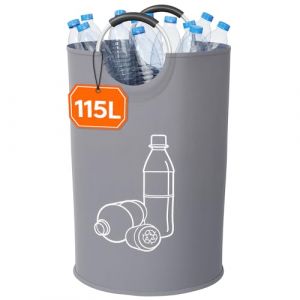Lifewit 115L Collecteur de Bouteilles, Poubelle Tri Selectif pour Plastique, Bouteilles Verre, Poubelle Exterieur de Recyclage avec Poign&eacute;e en Aluminium, Poubelle Cuisine Rangement de Bouteilles, Gris (Lifewit Home FR, neuf)