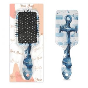 Peigne de massage antistatique à coussin d'air - Brosse à cheveux - Thème nautique - Rayures bleues et blanches - Brosse de massage carrée pour femme et fille (OSAM SPACE, neuf)