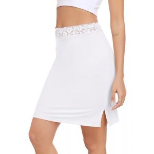 Lovasy Jupon Femme Court Jupon sous Robe en Dentelle Fond de Jupe sous-Vêtements Invisible et Antistatique Demi-Jupe Taille Élastique pour Robe Transparente,A-Blanc,M (Lovasy Direct, neuf)