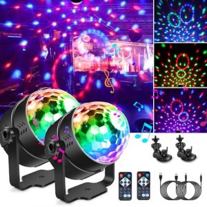 SEBRUANC Boule Disco 2 Pack, 7 Couleurs Lampe de Scène Projecteur,Jeux de Lumiere pour Soiree 360° Rotative RGB avec Télécommande Boule Lumineuse Disco pour Fête Bar Anniversaire Club DJ Noël (YUGAOLIAN, neuf)
