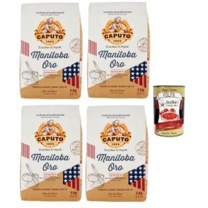 Farine Manitoba Oro Caputo Type 0, riche en prot&eacute;ines, ce qui la rend id&eacute;ale pour la production de p&acirc;tes &agrave; pain, de p&acirc;tes lev&eacute;es et de p&acirc;tisseries, 4x 1kg + Italian Gourmet polpa 400g (Italiaen Gourmet UK Ltd, neuf)