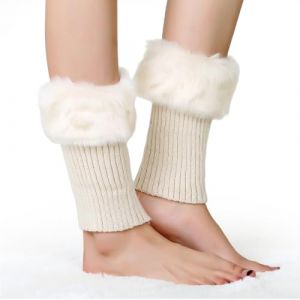 AEKZOX Jambi&egrave;res Tricot&eacute;es en Fausse Fourrure, Accessoire de Bottes d'Hiver pour Femmes et Filles (Beige) (HANGYUSHANGMAO01, neuf)